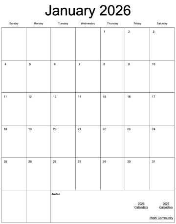 2026 Portrait Monthly Calendar Template for Numbers